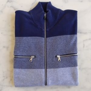 NWOT. INC Multicolor Stripes Highneck Full Zip Long Sleeve Sweater w/Zip Pockets